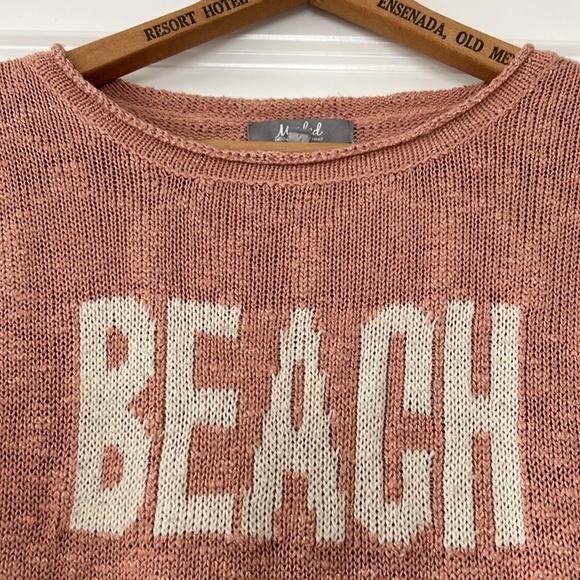 RARE! Marled Dusty Rose "BEACH" Loose Knit Acrylic Sweater S w MEASUREMENTS! - Picture 12 of 12